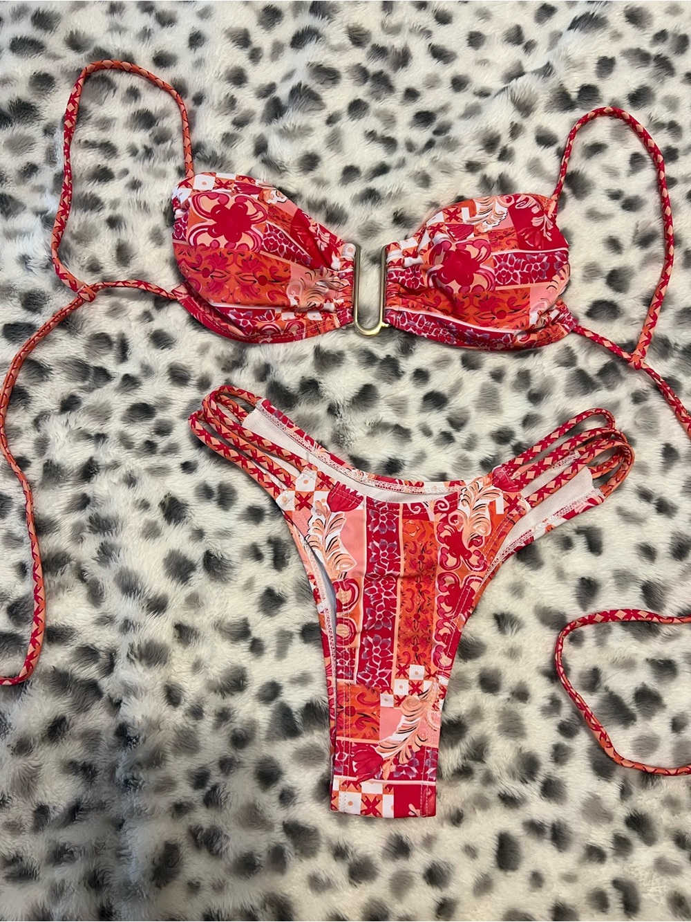 Red Pink & Orange Patterned Two-Piece Bikini Set